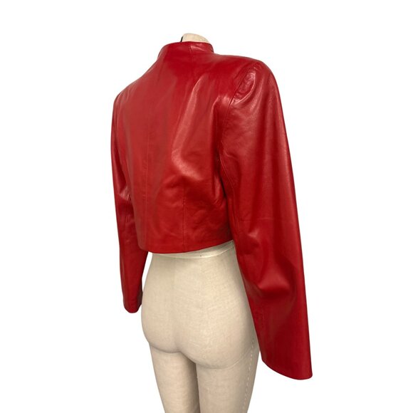 Vintage Vakko Red Leather Cropped Bolero Jacket M - Picture 8 of 12
